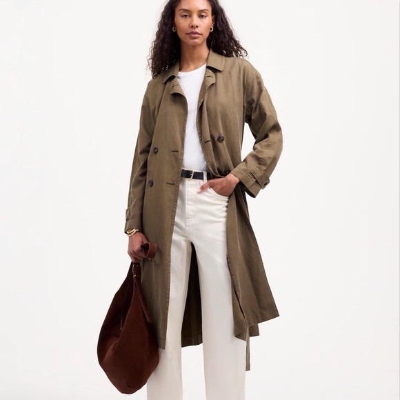 Madewell Jackets & Blazers - Madewell Belted Trench Coat in Drapey Twill Dark Olive Size M MWT Classic Preppy